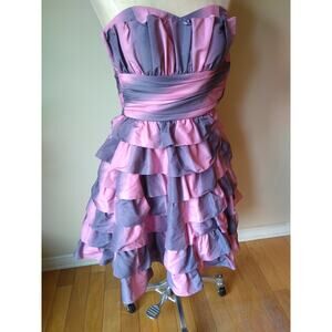Vintage 90s Betsy Johnson Strapless Pink TieDye Ruffle Cupcake Formal Dress Prom